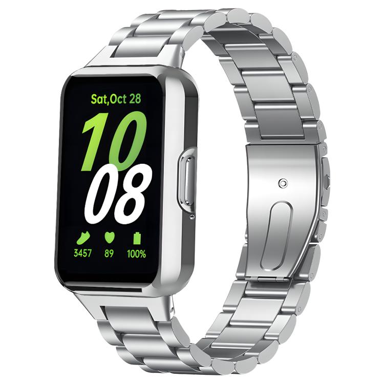Cinturino per orologio Tri-Beads in acciaio inossidabile con custodia in TPU e set per la rimozione delle maglie del cinturino, For Samsung Galaxy Fit3