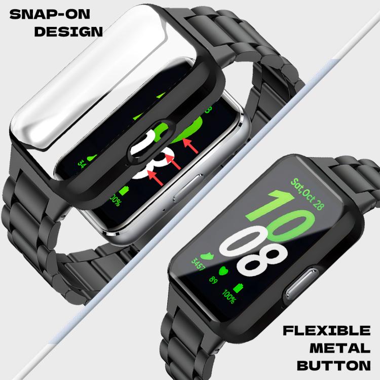 Cinturino per orologio Tri-Beads in acciaio inossidabile con custodia in TPU e set per la rimozione delle maglie del cinturino, For Samsung Galaxy Fit3