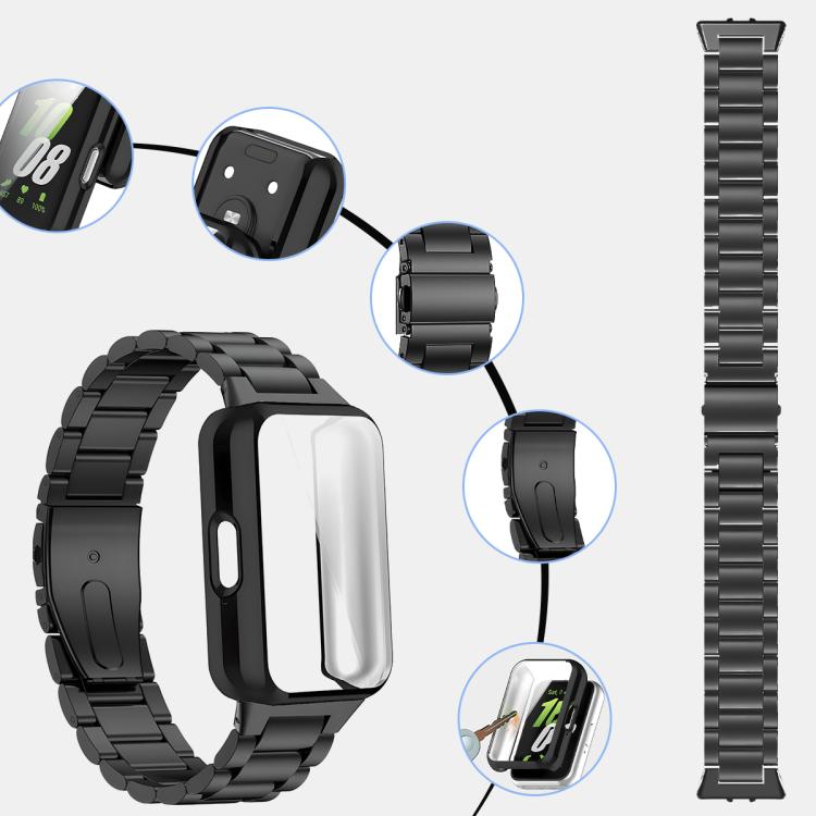 Cinturino per orologio Tri-Beads in acciaio inossidabile con custodia in TPU e set per la rimozione delle maglie del cinturino, For Samsung Galaxy Fit3