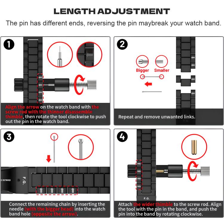 Cinturino per orologio Tri-Beads in acciaio inossidabile con custodia in TPU e set per la rimozione delle maglie del cinturino, For Samsung Galaxy Fit3