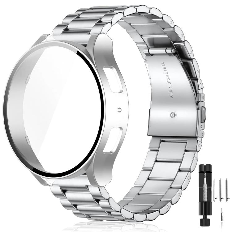 Cinturino per orologio Tri-Beads in acciaio inossidabile con pellicola integrata, custodia in PC e set per la rimozione delle maglie del cinturino, For Samsung Galaxy Watch7 44mm, For Samsung Galaxy Watch7 40mm, For Samsung Galaxy Watch6 44mm          ...