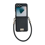 Custodia per telefono con cinturino e fibbia laterale a trama verticale con targhetta identificativa., For Samsung Galaxy Z Flip7 FE/6, For Samsung Galaxy Z Flip7 5G, For Samsung Galaxy Z Flip5