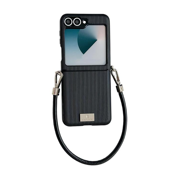 Custodia per telefono con cinturino e fibbia laterale a trama verticale con targhetta identificativa., For Samsung Galaxy Z Flip7 FE/6, For Samsung Galaxy Z Flip7 5G, For Samsung Galaxy Z Flip5