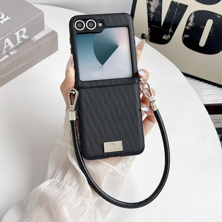 Custodia per telefono con cinturino e fibbia laterale a trama verticale con targhetta identificativa., For Samsung Galaxy Z Flip7 FE/6, For Samsung Galaxy Z Flip7 5G, For Samsung Galaxy Z Flip5