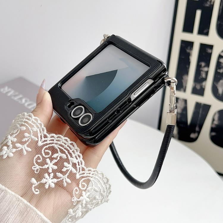 Custodia per telefono con cinturino e fibbia laterale a trama verticale con targhetta identificativa., For Samsung Galaxy Z Flip7 FE/6, For Samsung Galaxy Z Flip7 5G, For Samsung Galaxy Z Flip5