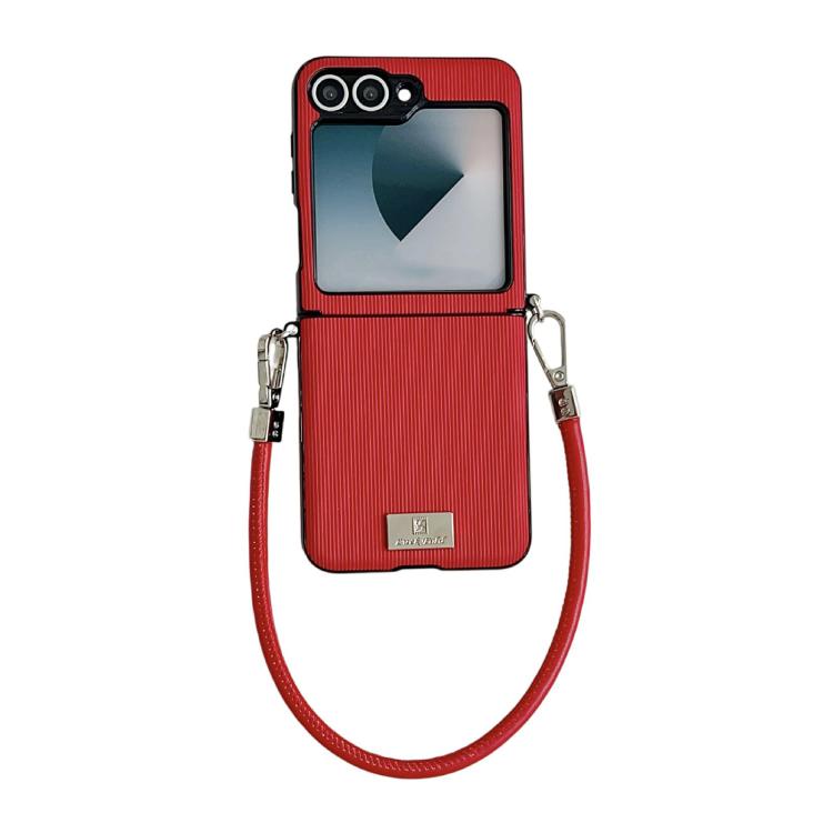 Custodia per telefono con cinturino e fibbia laterale a trama verticale con targhetta identificativa., For Samsung Galaxy Z Flip7 FE/6, For Samsung Galaxy Z Flip7 5G, For Samsung Galaxy Z Flip5