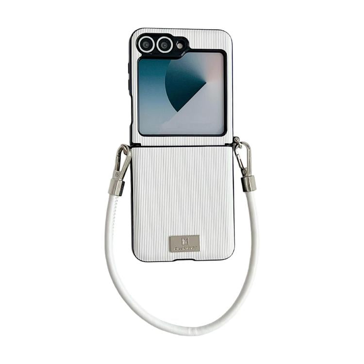 Custodia per telefono con cinturino e fibbia laterale a trama verticale con targhetta identificativa., For Samsung Galaxy Z Flip7 FE/6, For Samsung Galaxy Z Flip7 5G, For Samsung Galaxy Z Flip5