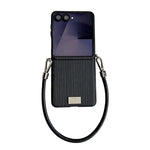 Custodia per telefono con cinturino e fibbia laterale a trama verticale con targhetta identificativa., For Samsung Galaxy Z Flip7 FE/6, For Samsung Galaxy Z Flip7 5G, For Samsung Galaxy Z Flip5