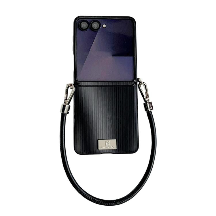 Custodia per telefono con cinturino e fibbia laterale a trama verticale con targhetta identificativa., For Samsung Galaxy Z Flip7 FE/6, For Samsung Galaxy Z Flip7 5G, For Samsung Galaxy Z Flip5