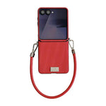 Custodia per telefono con cinturino e fibbia laterale a trama verticale con targhetta identificativa., For Samsung Galaxy Z Flip7 FE/6, For Samsung Galaxy Z Flip7 5G, For Samsung Galaxy Z Flip5