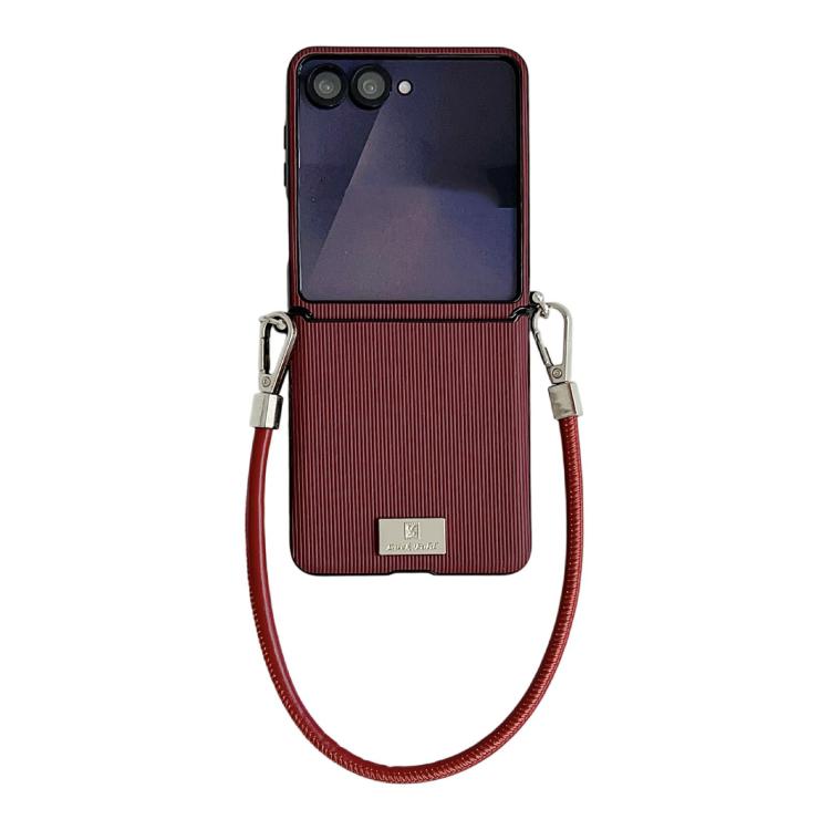 Custodia per telefono con cinturino e fibbia laterale a trama verticale con targhetta identificativa., For Samsung Galaxy Z Flip7 FE/6, For Samsung Galaxy Z Flip7 5G, For Samsung Galaxy Z Flip5