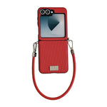 Custodia per telefono con cinturino e fibbia laterale a trama verticale con targhetta identificativa., For Samsung Galaxy Z Flip7 FE/6, For Samsung Galaxy Z Flip7 5G, For Samsung Galaxy Z Flip5