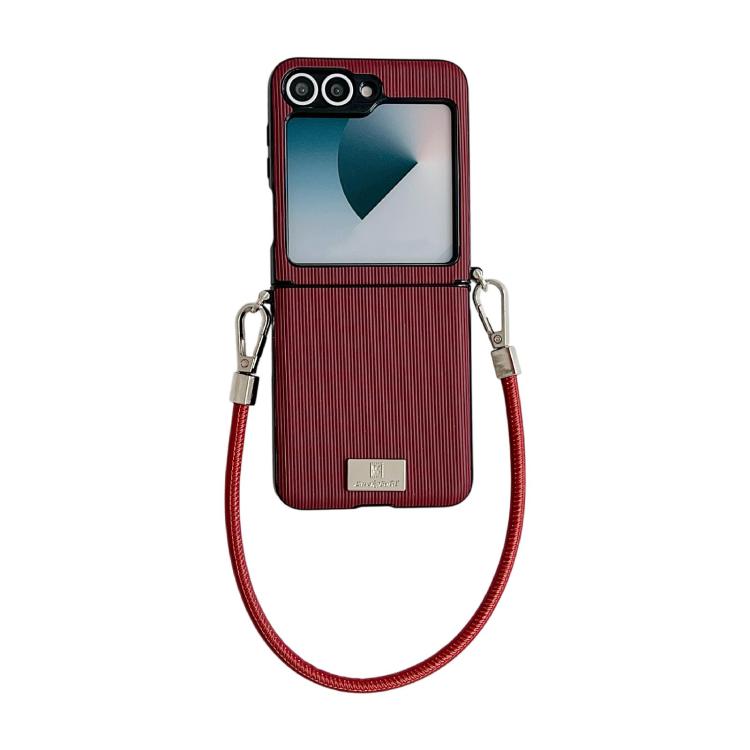 Custodia per telefono con cinturino e fibbia laterale a trama verticale con targhetta identificativa., For Samsung Galaxy Z Flip7 FE/6, For Samsung Galaxy Z Flip7 5G, For Samsung Galaxy Z Flip5