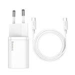 Caricabatterie rapido Baseus Super Si Type-C da 25 W con cavo da Type-C a Type-C da 1 m e spina europea.