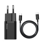 Caricabatterie rapido Baseus Super Si Type-C da 25 W con cavo da Type-C a Type-C da 1 m e spina europea.