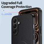 Custodia per telefono magnetica con supporto WANLONFENG e texture in fibra di carbonio., For Samsung Galaxy A57 5G, For Samsung Galaxy A37 5G, For Galaxy A27 5G, For Samsung Galaxy A17 5G / 4G, For Samsung Galaxy A07 4G, For Samsung Galaxy A06 5G