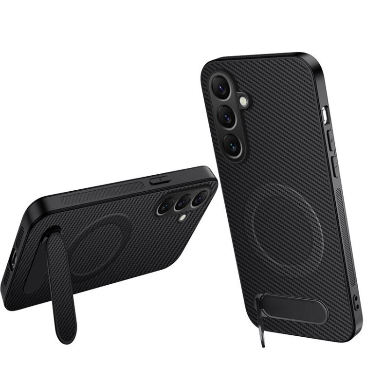 Custodia per telefono magnetica con supporto WANLONFENG e texture in fibra di carbonio., For Samsung Galaxy A57 5G, For Samsung Galaxy A37 5G, For Galaxy A27 5G, For Samsung Galaxy A17 5G / 4G, For Samsung Galaxy A07 4G, For Samsung Galaxy A06 5G