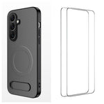 WANLONFENG Custodia per telefono magnetica con supporto integrato e texture in fibra di carbonio, con 2 pellicole protettive per lo schermo incluse., For Samsung Galaxy A57 5G, For Samsung Galaxy Galaxy A37 5G, For Galaxy A27 5G                        ...