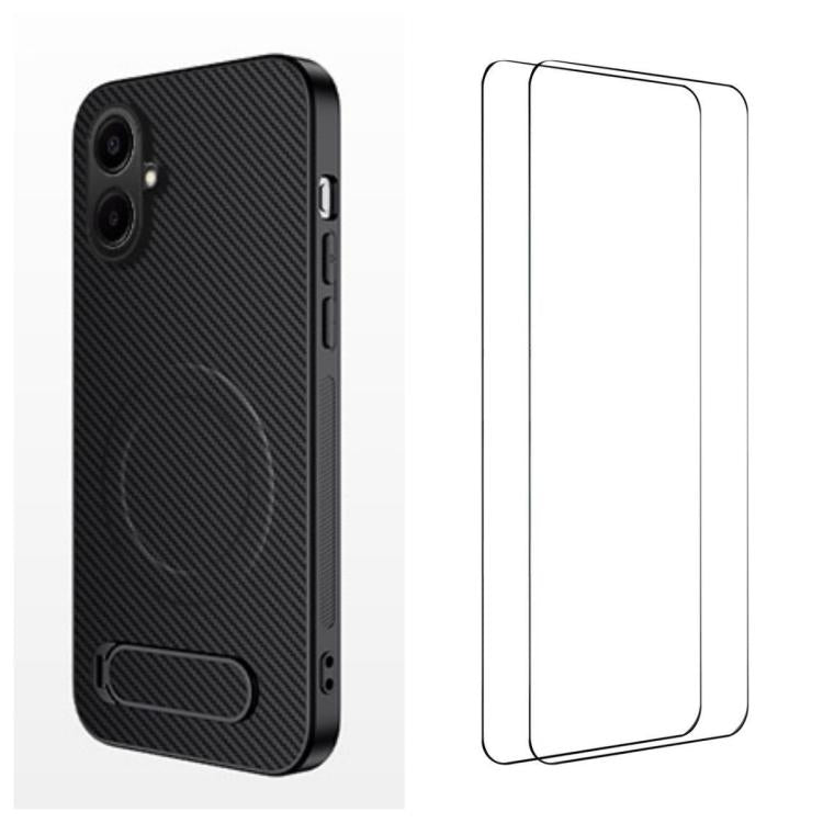 WANLONFENG Custodia per telefono magnetica con supporto integrato e texture in fibra di carbonio, con 2 pellicole protettive per lo schermo incluse., For Samsung Galaxy A57 5G, For Samsung Galaxy Galaxy A37 5G, For Galaxy A27 5G                        ...