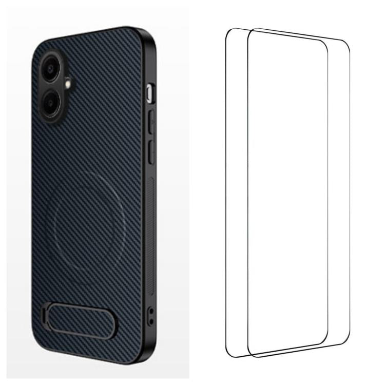 WANLONFENG Custodia per telefono magnetica con supporto integrato e texture in fibra di carbonio, con 2 pellicole protettive per lo schermo incluse., For Samsung Galaxy A57 5G, For Samsung Galaxy Galaxy A37 5G, For Galaxy A27 5G                        ...