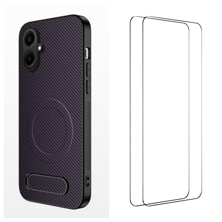 WANLONFENG Custodia per telefono magnetica con supporto integrato e texture in fibra di carbonio, con 2 pellicole protettive per lo schermo incluse., For Samsung Galaxy A57 5G, For Samsung Galaxy Galaxy A37 5G, For Galaxy A27 5G                        ...