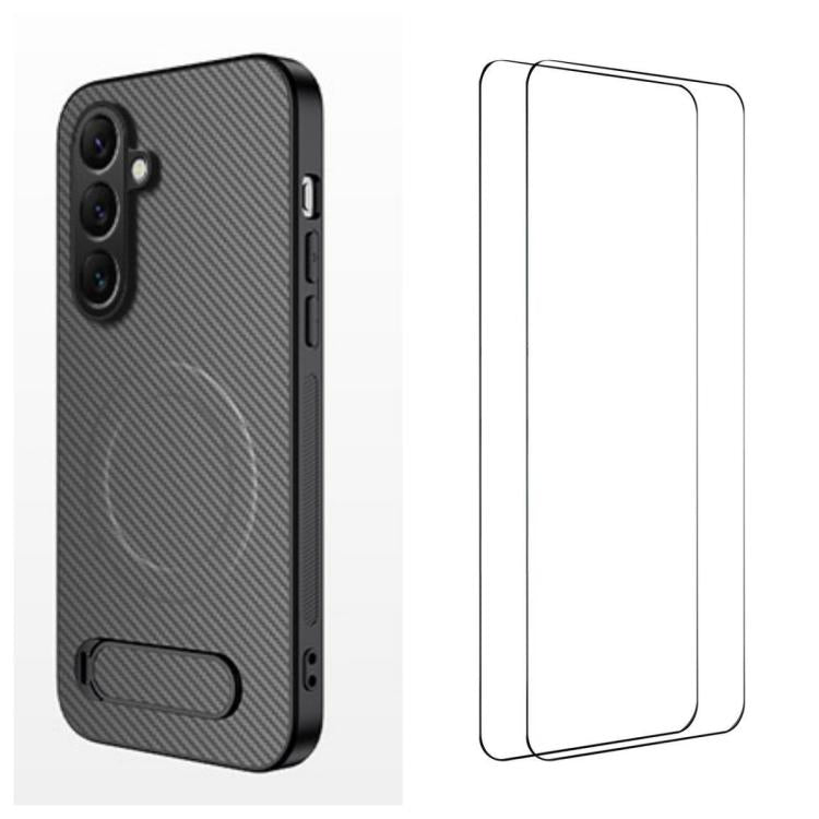 WANLONFENG Custodia per telefono magnetica con supporto integrato e texture in fibra di carbonio, con 2 pellicole protettive per lo schermo incluse., For Samsung Galaxy A56 5G, For Samsung Galaxy A26 5G, For Samsung Galaxy A36 5G                       ...