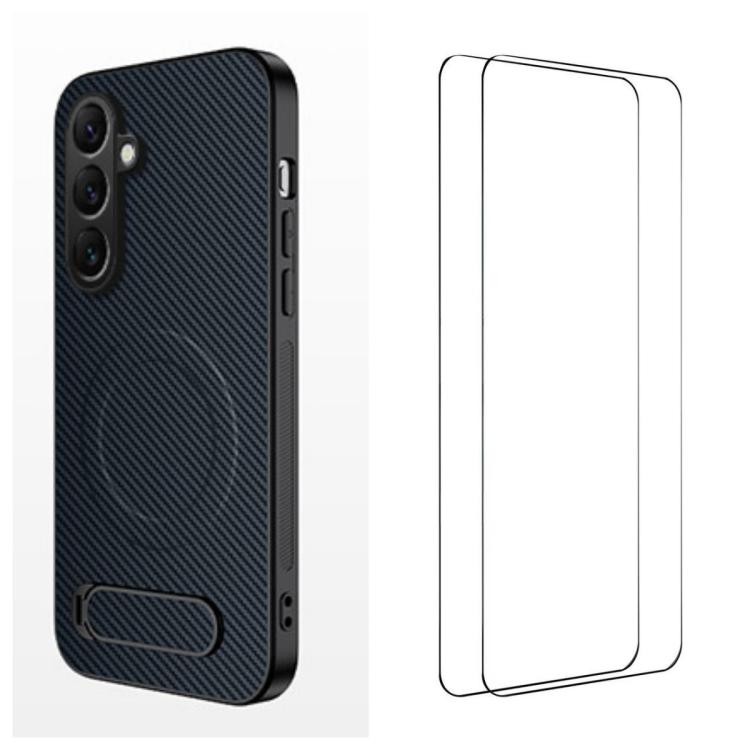 WANLONFENG Custodia per telefono magnetica con supporto integrato e texture in fibra di carbonio, con 2 pellicole protettive per lo schermo incluse., For Samsung Galaxy A56 5G, For Samsung Galaxy A26 5G, For Samsung Galaxy A36 5G                       ...