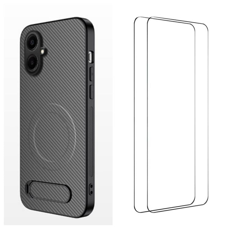 WANLONFENG Custodia per telefono magnetica con supporto integrato e texture in fibra di carbonio, con 2 pellicole protettive per lo schermo incluse., For Samsung Galaxy A56 5G, For Samsung Galaxy A26 5G, For Samsung Galaxy A36 5G                       ...