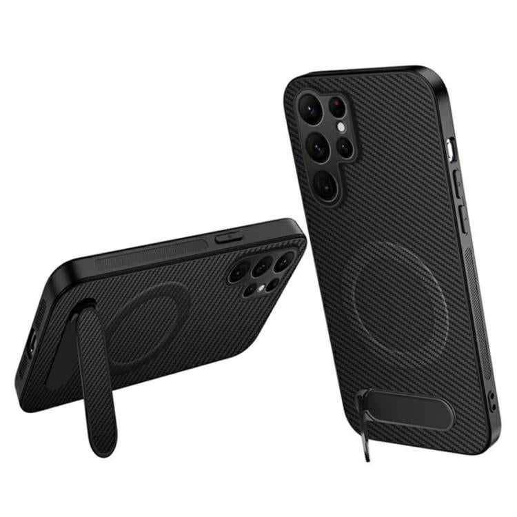 Custodia per telefono magnetica con supporto WANLONFENG e texture in fibra di carbonio., For Samsung Galaxy S25+ 5G, For Samsung Galaxy S25 Ultra 5G, For Samsung Galaxy S24 Ultra 5G, For Samsung Galaxy S24+ 5G, For Samsung Galaxy S24 5G                ...