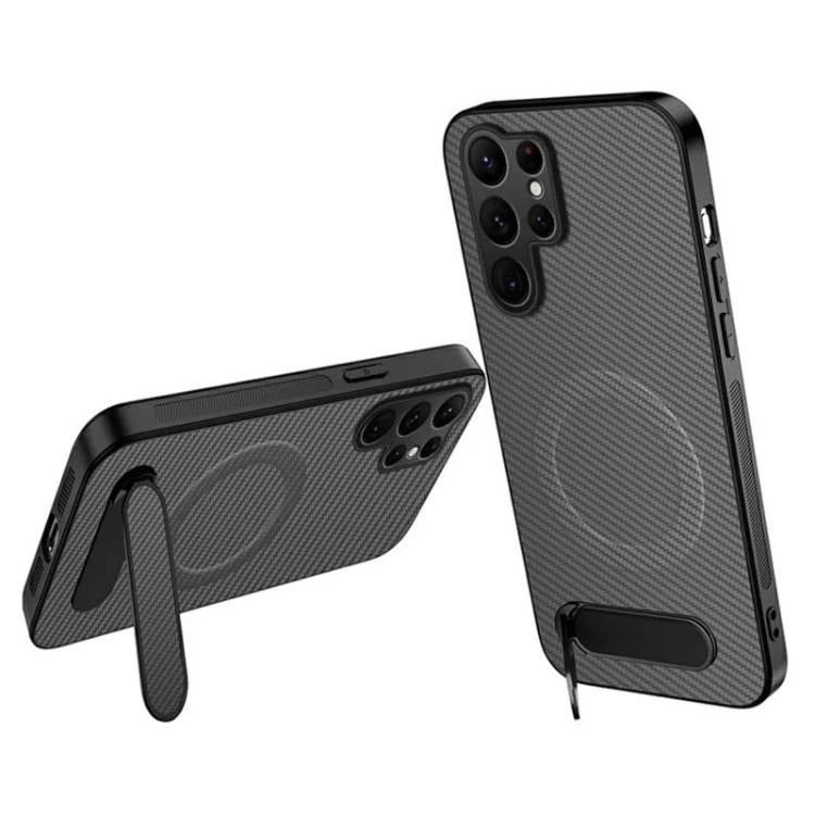 Custodia per telefono magnetica con supporto WANLONFENG e texture in fibra di carbonio., For Samsung Galaxy S25+ 5G, For Samsung Galaxy S25 Ultra 5G, For Samsung Galaxy S24 Ultra 5G, For Samsung Galaxy S24+ 5G, For Samsung Galaxy S24 5G                ...