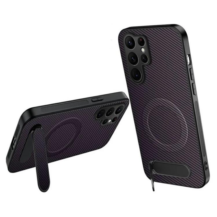 Custodia per telefono magnetica con supporto WANLONFENG e texture in fibra di carbonio., For Samsung Galaxy S25+ 5G, For Samsung Galaxy S25 Ultra 5G, For Samsung Galaxy S24 Ultra 5G, For Samsung Galaxy S24+ 5G, For Samsung Galaxy S24 5G                ...