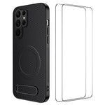 WANLONFENG Custodia per telefono magnetica con supporto integrato e texture in fibra di carbonio, con 2 pellicole protettive per lo schermo incluse., For Samsung Galaxy S26+ 5G, For Samsung Galaxy S26 Ultra 5G, For Samsung Galaxy S26 5G                ...