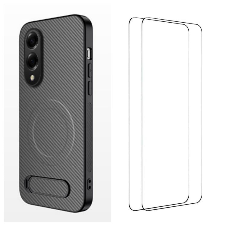 WANLONFENG Custodia per telefono magnetica con supporto integrato e texture in fibra di carbonio, con 2 pellicole protettive per lo schermo incluse., For Samsung Galaxy S26+ 5G, For Samsung Galaxy S26 Ultra 5G, For Samsung Galaxy S26 5G                ...