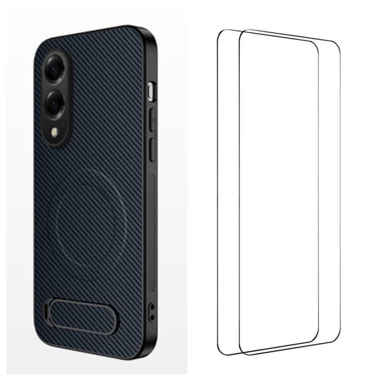 WANLONFENG Custodia per telefono magnetica con supporto integrato e texture in fibra di carbonio, con 2 pellicole protettive per lo schermo incluse., For Samsung Galaxy S26+ 5G, For Samsung Galaxy S26 Ultra 5G, For Samsung Galaxy S26 5G                ...