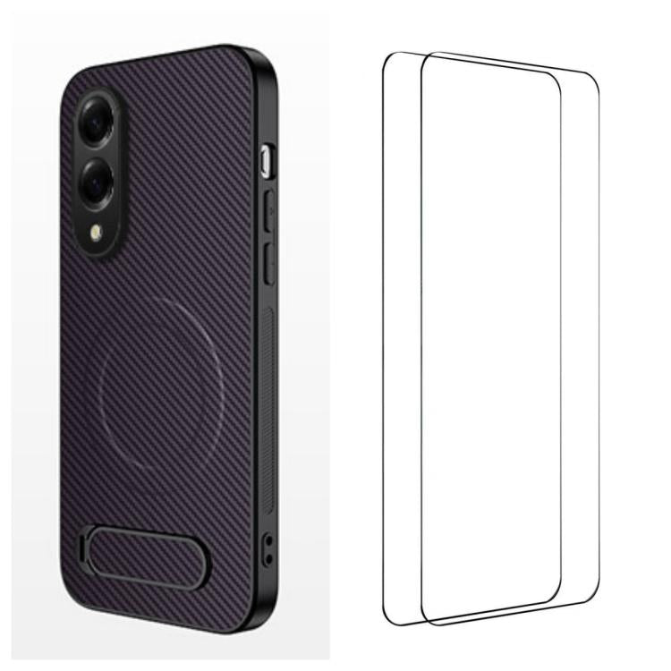 WANLONFENG Custodia per telefono magnetica con supporto integrato e texture in fibra di carbonio, con 2 pellicole protettive per lo schermo incluse., For Samsung Galaxy S26+ 5G, For Samsung Galaxy S26 Ultra 5G, For Samsung Galaxy S26 5G                ...