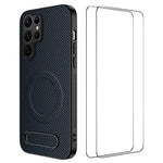 WANLONFENG Custodia per telefono magnetica con supporto integrato e texture in fibra di carbonio, con 2 pellicole protettive per lo schermo incluse., For Samsung Galaxy S25+ 5G, For Samsung Galaxy S25 Ultra 5G, For Samsung Galaxy S24 Ultra 5G          ...