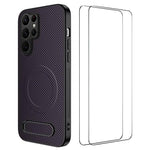 WANLONFENG Custodia per telefono magnetica con supporto integrato e texture in fibra di carbonio, con 2 pellicole protettive per lo schermo incluse., For Samsung Galaxy S25+ 5G, For Samsung Galaxy S25 Ultra 5G, For Samsung Galaxy S24 Ultra 5G          ...