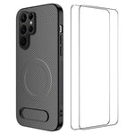 WANLONFENG Custodia per telefono magnetica con supporto integrato e texture in fibra di carbonio, con 2 pellicole protettive per lo schermo incluse., For Samsung Galaxy S25+ 5G, For Samsung Galaxy S25 Ultra 5G, For Samsung Galaxy S24 Ultra 5G          ...