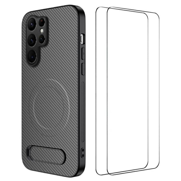 WANLONFENG Custodia per telefono magnetica con supporto integrato e texture in fibra di carbonio, con 2 pellicole protettive per lo schermo incluse., For Samsung Galaxy S25+ 5G, For Samsung Galaxy S25 Ultra 5G, For Samsung Galaxy S24 Ultra 5G          ...