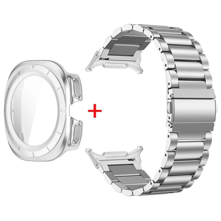 Cinturino per orologio in acciaio inossidabile con tre perline e custodia in policarbonato integrata., For Samsung Galaxy Watch Ultra / Ultra 2025