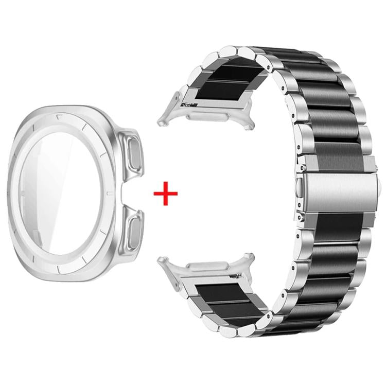Cinturino per orologio in acciaio inossidabile con tre perline e custodia in policarbonato integrata., For Samsung Galaxy Watch Ultra / Ultra 2025