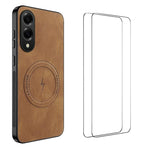 WANLONFENG Custodia magnetica per telefono con texture Nappa e 2 pellicole protettive per lo schermo incluse., For Galaxy S26 FE 5G, For Samsung Galaxy S26+ 5G, For Samsung Galaxy S26 Ultra 5G, For Samsung Galaxy S26 5G, For Samsung Galaxy S25 FE 5G   ...