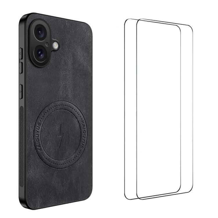WANLONFENG Custodia magnetica per telefono con texture Nappa e 2 pellicole protettive per lo schermo incluse., For iPhone 16, For iPhone 15 Pro Max, For iPhone 15 Pro, For iPhone 15, For iPhone 14, For iPhone 14 Pro
