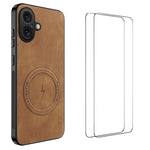 WANLONFENG Custodia magnetica per telefono con texture Nappa e 2 pellicole protettive per lo schermo incluse., For iPhone 16, For iPhone 15 Pro Max, For iPhone 15 Pro, For iPhone 15, For iPhone 14, For iPhone 14 Pro