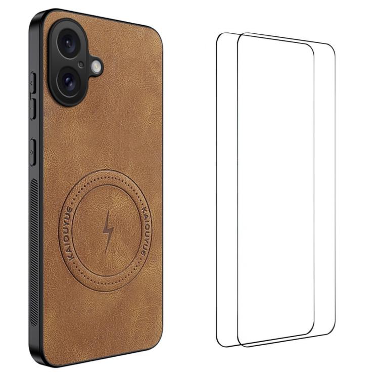 WANLONFENG Custodia magnetica per telefono con texture Nappa e 2 pellicole protettive per lo schermo incluse., For iPhone 16, For iPhone 15 Pro Max, For iPhone 15 Pro, For iPhone 15, For iPhone 14, For iPhone 14 Pro