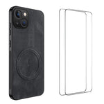 WANLONFENG Custodia magnetica per telefono con texture Nappa e 2 pellicole protettive per lo schermo incluse., For iPhone 16, For iPhone 15 Pro Max, For iPhone 15 Pro, For iPhone 15, For iPhone 14, For iPhone 14 Pro