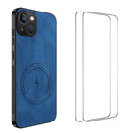 WANLONFENG Custodia magnetica per telefono con texture Nappa e 2 pellicole protettive per lo schermo incluse., For iPhone 16, For iPhone 15 Pro Max, For iPhone 15 Pro, For iPhone 15, For iPhone 14, For iPhone 14 Pro