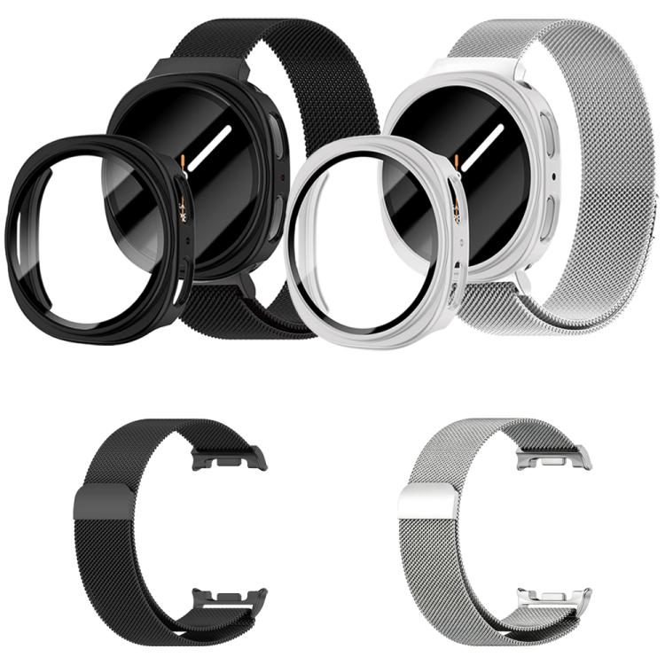 Cinturino milanese in acciaio inossidabile con pellicola e custodia in policarbonato integrata., For Samsung Galaxy Watch8 Classic 46mm, For Samsung Galaxy Watch8 44mm, For Samsung Galaxy Watch8 40mm