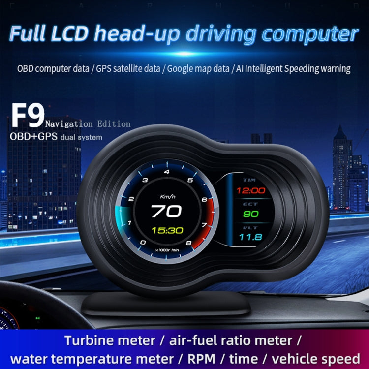 F9 OBD2 + Modalità GPS Car HUD Head-up Display Visualizzazione velocità/temperatura acqua/tensione, F9 OBD2 GPS