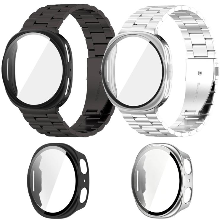 Cinturino per orologio in acciaio inossidabile con tre perline e custodia in policarbonato integrata., For Samsung Galaxy Watch8 Classic 46mm, For Samsung Galaxy Watch8 44mm, For Samsung Galaxy Watch8 40mm